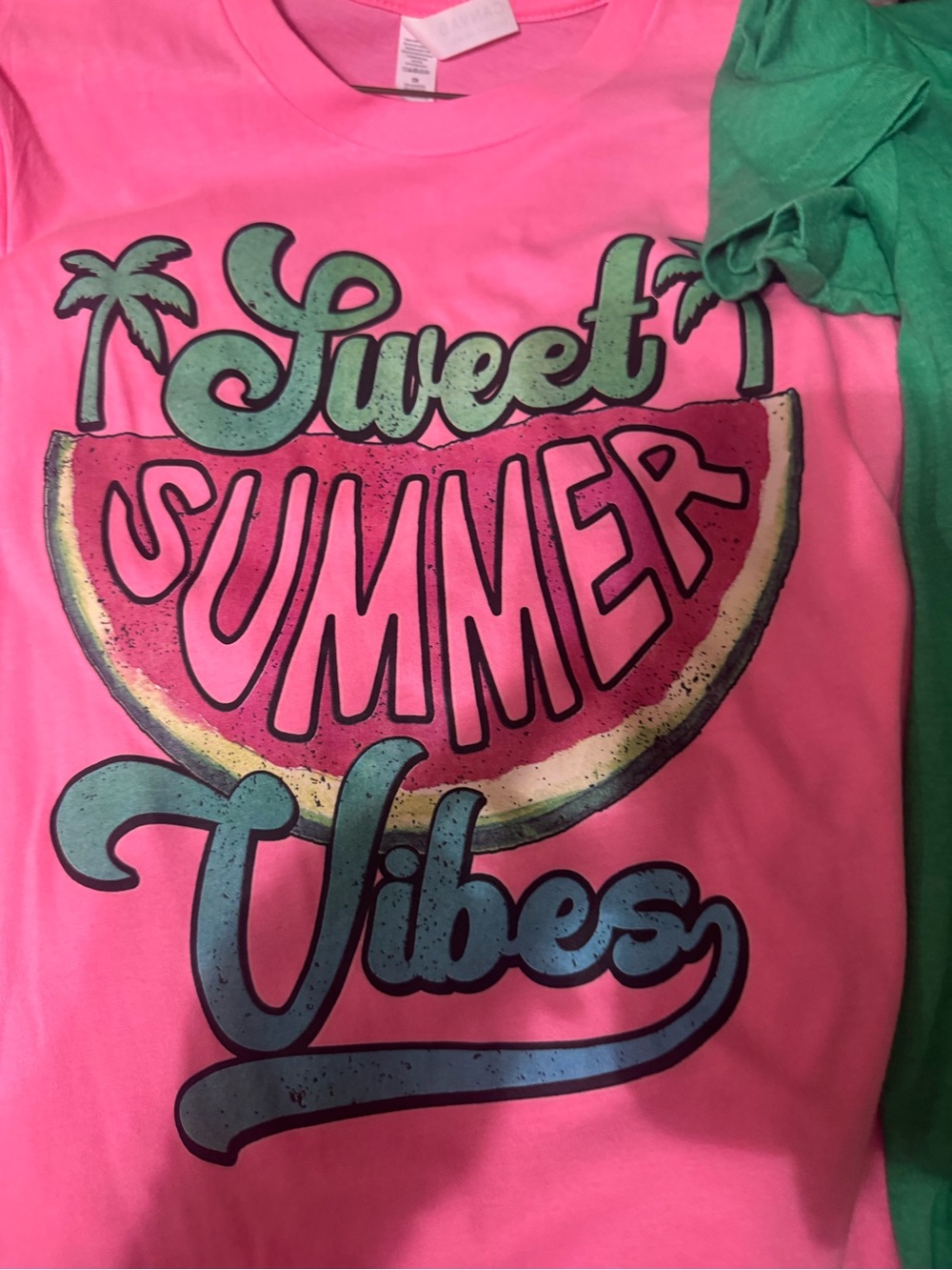 Bella Canvas Pink 'Sweet Summer Vibes' Graphic Tee with Teal Accents